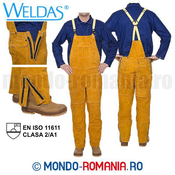 Pantaloni cu pieptar pentru sudor WELDAS Golden Brown- Echipament sudura